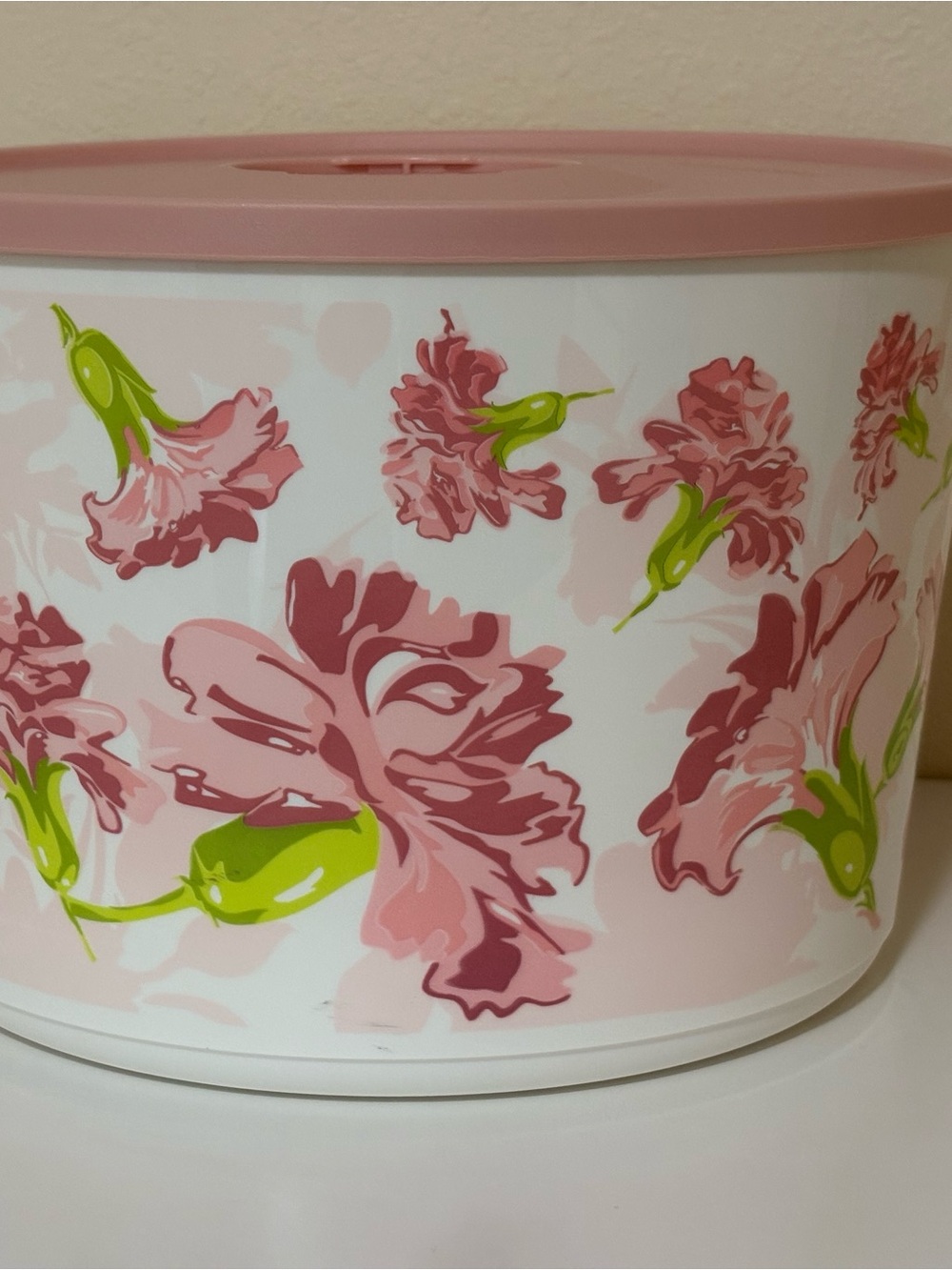 TUPPERWARE SERVING BOWL 6.6L. 28 CUP PINK CARNATION FLOWERS - Picture 12 of 14